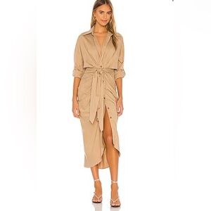 Divine Heritage Button Up Shirt Dress Midi Summer Lightweight Revolve Khaki